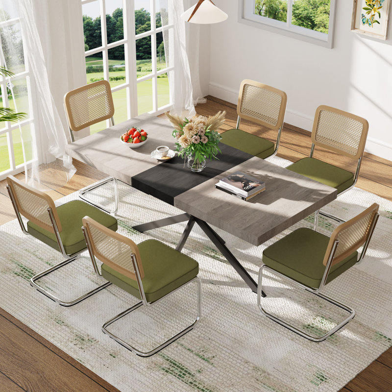 55.11-70.86in Rectangular Extendable Dining Table Set, 5 Pieces: Table, 4 Chairs, Green, Gray