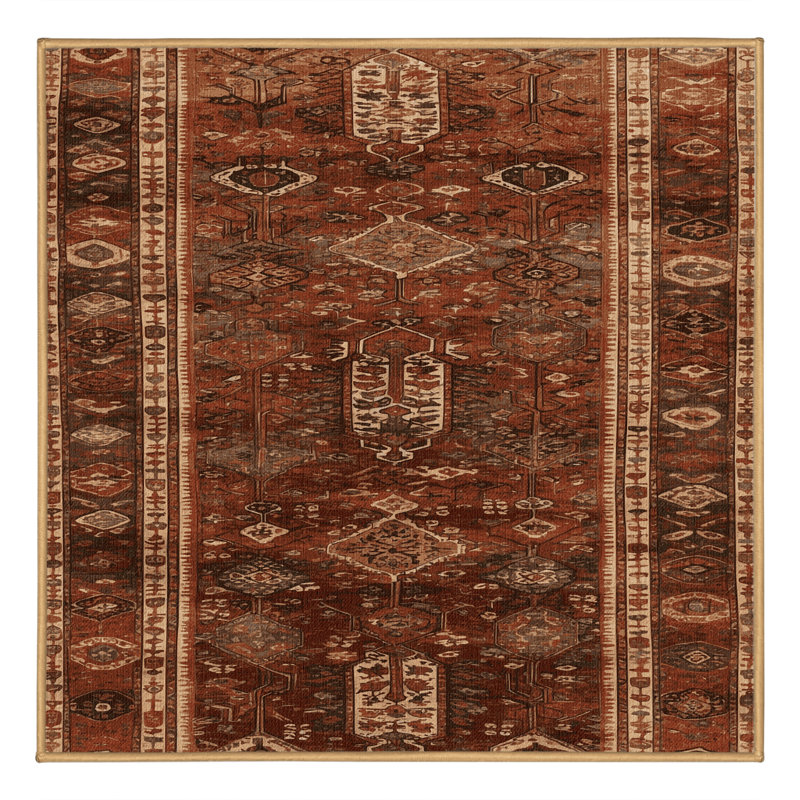 Tapis brun turc lavable à la machine, Carré 3 pi