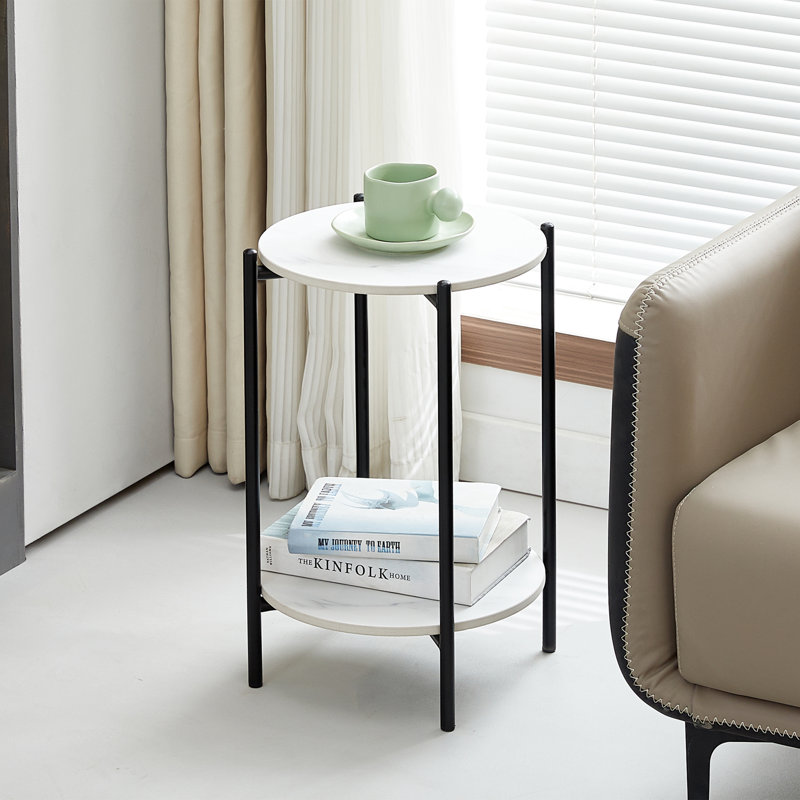 Table basse Rahn, Pierre fossilisée, Blanc, Marron clair