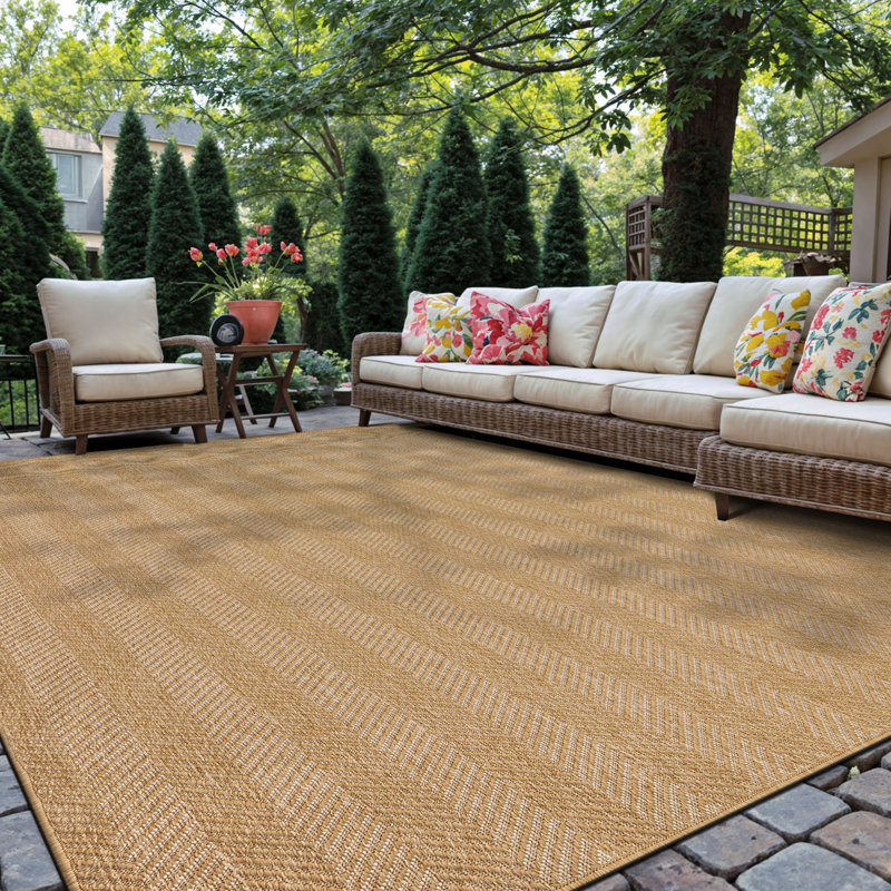 Herringbone Stripe Reversible Jute-Look Indoor/Outdoor Rug, Rectangle 7'10" x 10'