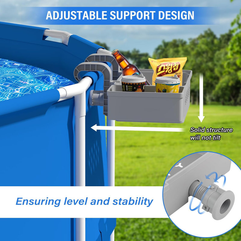 2Pack Poolside Storage Basket,Above Ground Pool Accessories,Stretchable Pool Toy Basket With Pool Cup Holder,Poolside Storage For Most Frame Pools,Grey