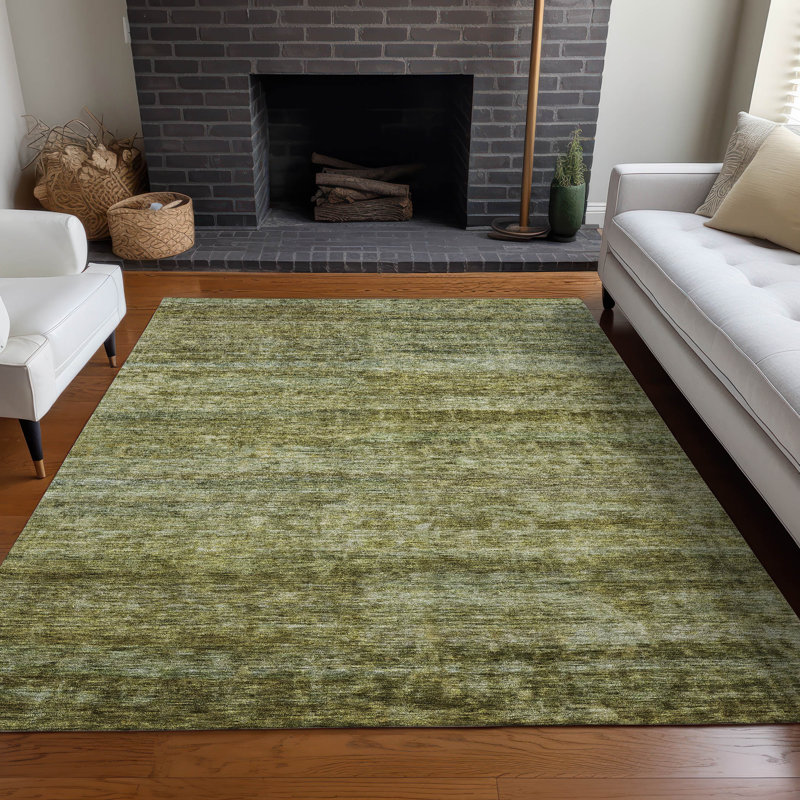 Machine Washable Indoor/Outdoor Christain ACN1166 Olive Rug, Rectangle 3' x 5'