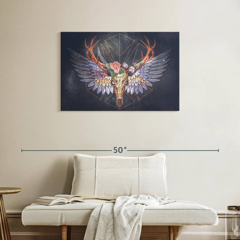 Crâne de cerf à motif floral coloré Kerner, H 24 po x l 36 po