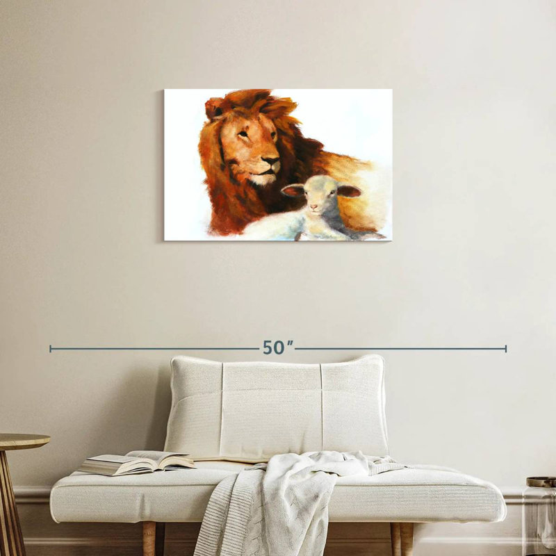 Brampt lion et agneau, H 20 po x l 30 po
