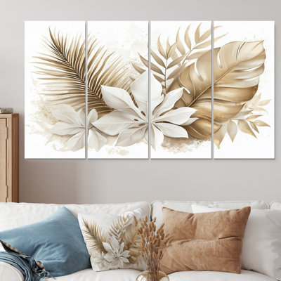 «Reflection Tropical Gray Leaves II - Plants», ensemble d'art sur toile