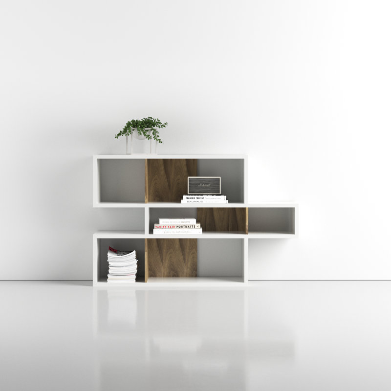 Geometric Bookcase, Matte White / Walnut