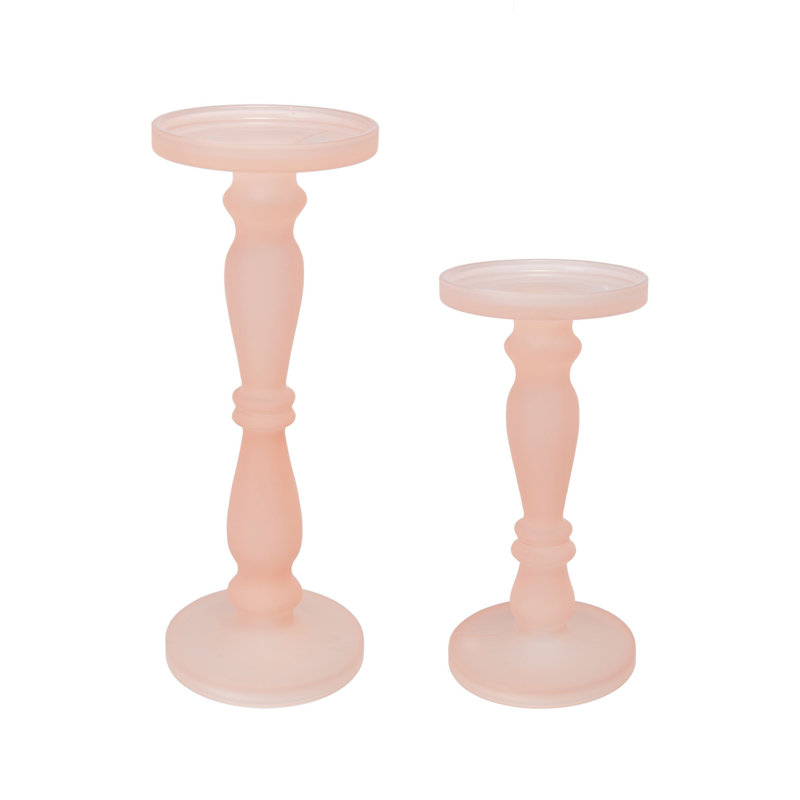 14'' H Glass Tabletop Candlestick, Pink