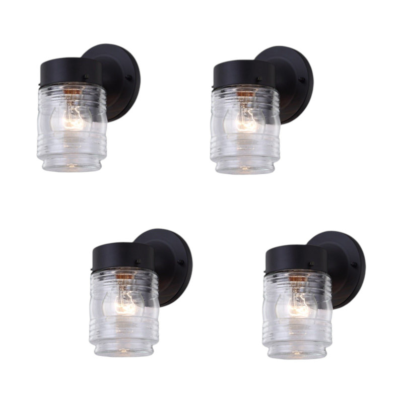 4 Pack 7.36 in. Matte Black Outdoor Hardwired Wall Lantern Scone
