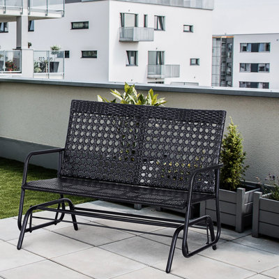 Patio 2 Glider Bench Rocking Chair, Black. Spacious For 2 People, , Ergonomic Outdoor Seat. Material, Design, Black, Front Yard Areas