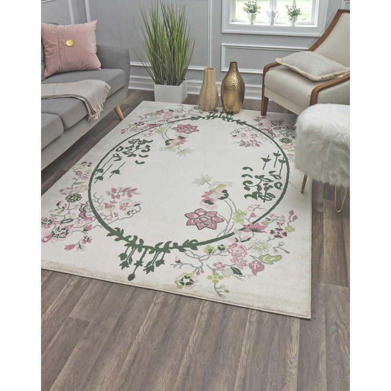 Tapis floral crème Valentina, Rectangle 9 pi x 12 pi