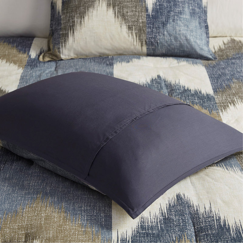 Ensemble d'édredon en coton pour lit double / grand 3 pièces avec imprimé à chevrons Ikat et traitement antimicrobien