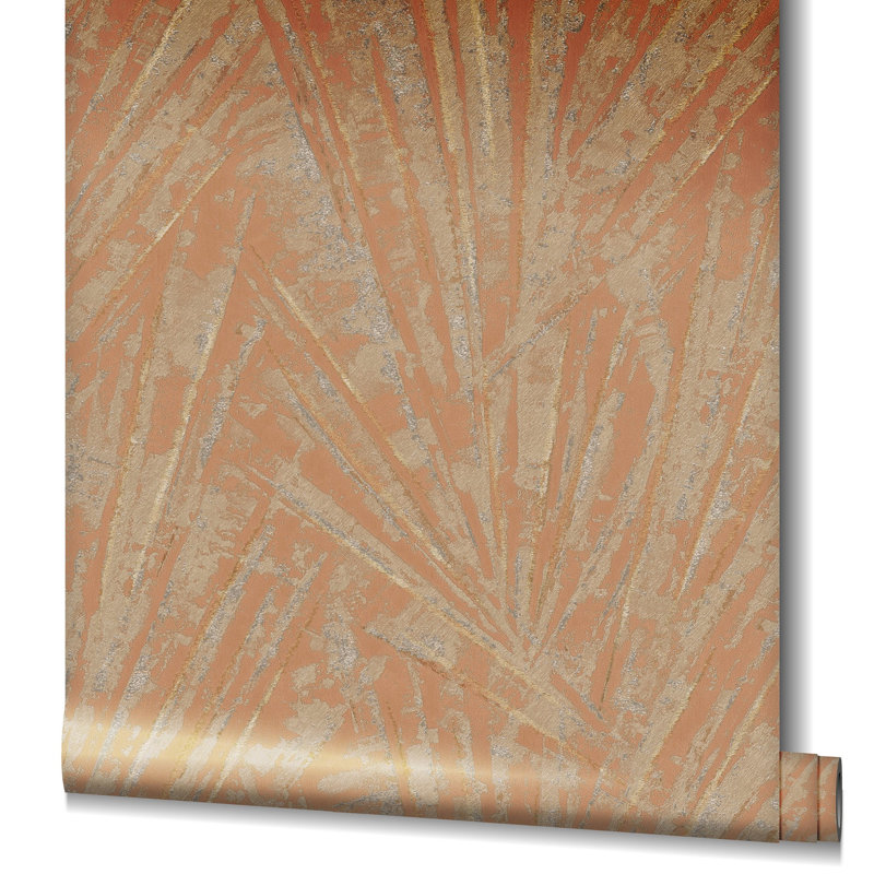 Evelina 10.05m x 70cm Textured Wallpaper Roll, Orange