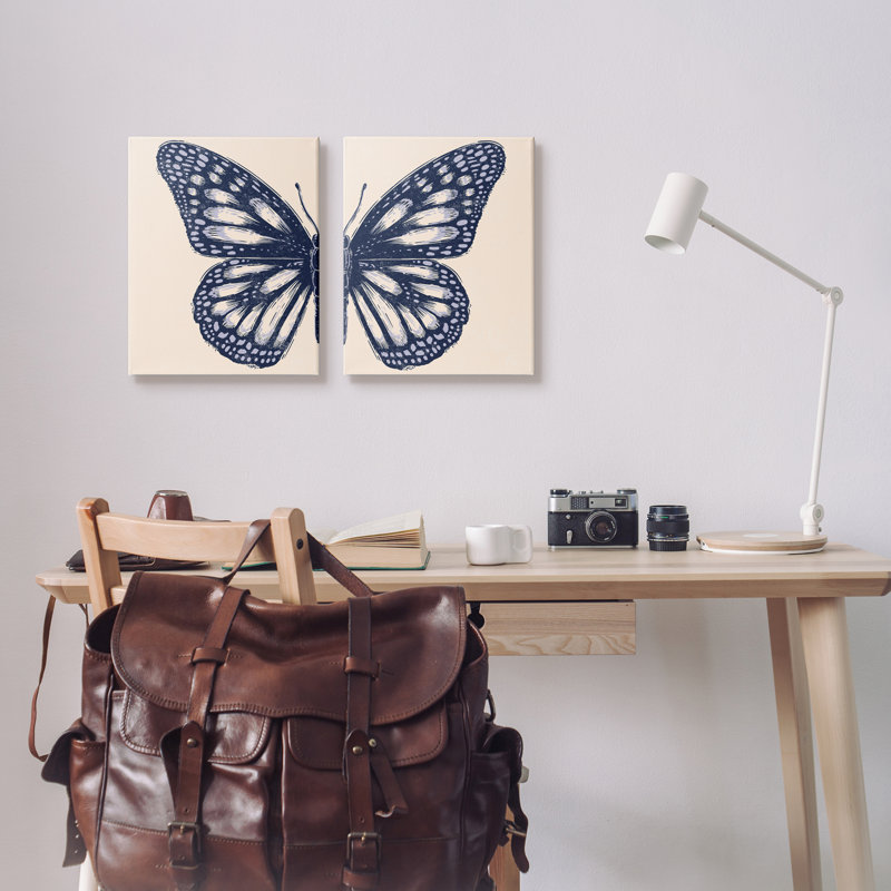 " Intricate Butterfly Wings Detail Bold Insect " 2 Piece Art Oil Painting, 20" H x 32" W x 1.5" D