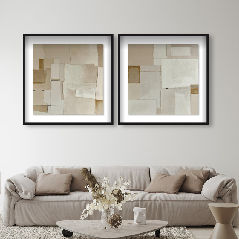 Vanilla Set Shadowbox Abstract Print by Oliver Gal, Black Frame, 12 x 12, 41.5"H x 41.5"W, Black Shadowbox