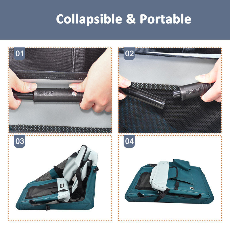 Cage de transport pour animal de compagnie 3 portes GOOPAWS, bleu sarcelle, 24 po, H 16,5 po x l 16,5 po x P 24 po
