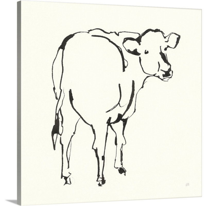 «Line Cow», art mural sur toile, H 48 po x l 48 po x P 1 po, Toile tendue