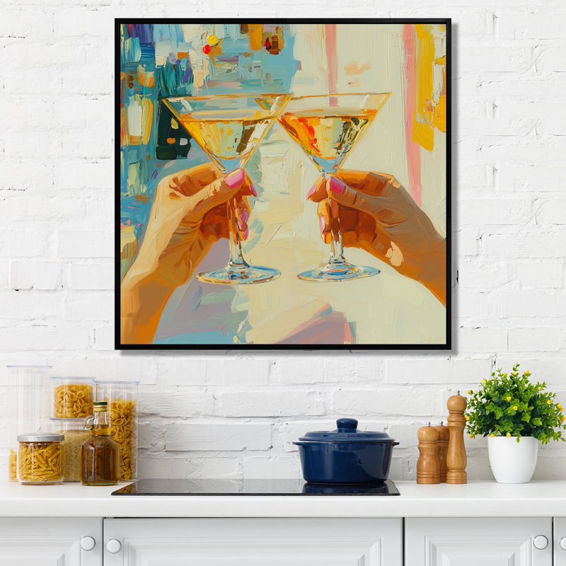 Martini Cocktail Glass Friends - Liquor, art mural, Impression encadrée flottante, Noir, noir, noir, noir, H 16 po x l 16 po