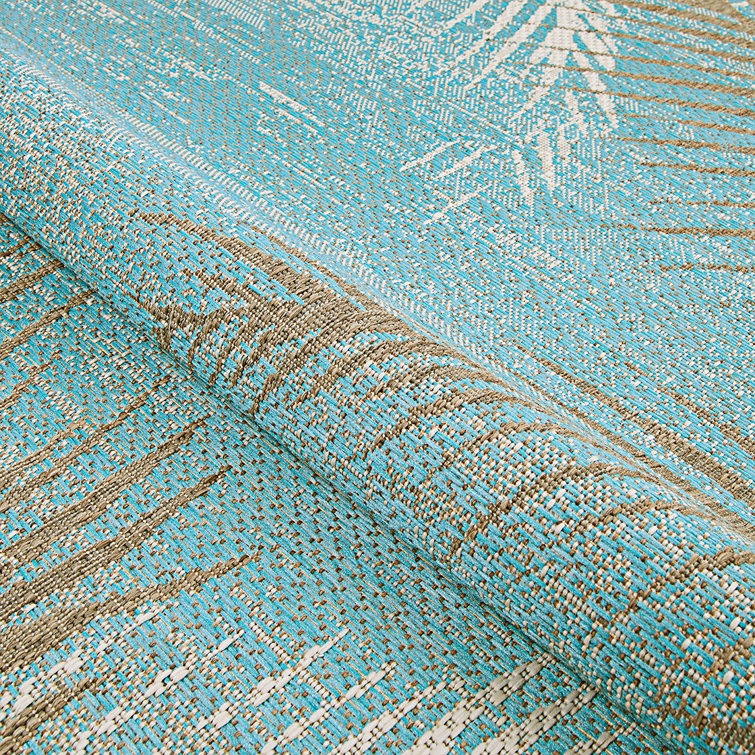 Waddington Floral Palms Aqua Blue Indoor Outdoor Area Rug
