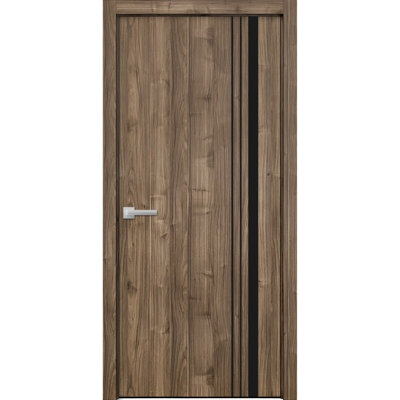 Porte intérieure moderne en bois pré-montée avec quincaillerie Planum 0011, panneau simple, cadre et moulures en noyer, portes robustes pour salle de bain et chambre à coucher - 71 cm x 213 cm