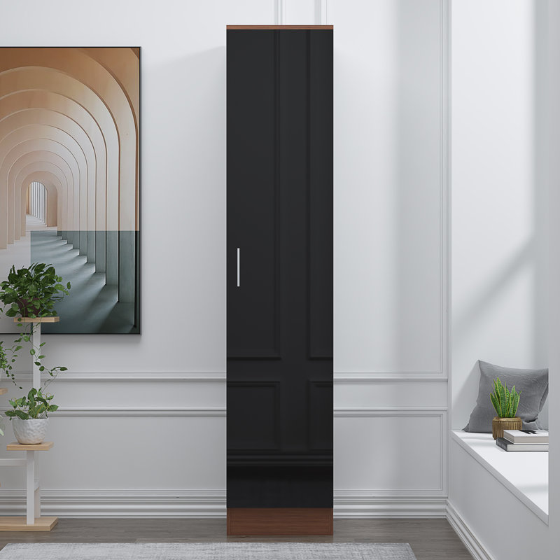 Osbourne Plain 1 Door Wardrobe, Walnut/Gloss Black
