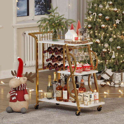 Bar Carts For The Home, Serving Cart With Wine Glass Holder And Wheels, Rolling Liquor Cart For Kitchen, Dining, Living Room by 17 Stories