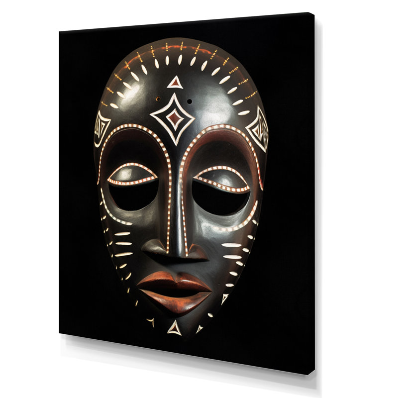 Masque ethnique traditionnel africain XIX, Toile tendue, H 32 po x l 24 po x P 1 po