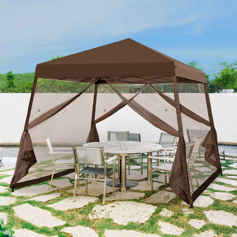 10x10 Brown Steel Pop-Up Patio Gazebo with Netting