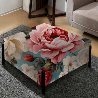 Motif floral rétro rose et bleu - grand repose-pieds carré floral