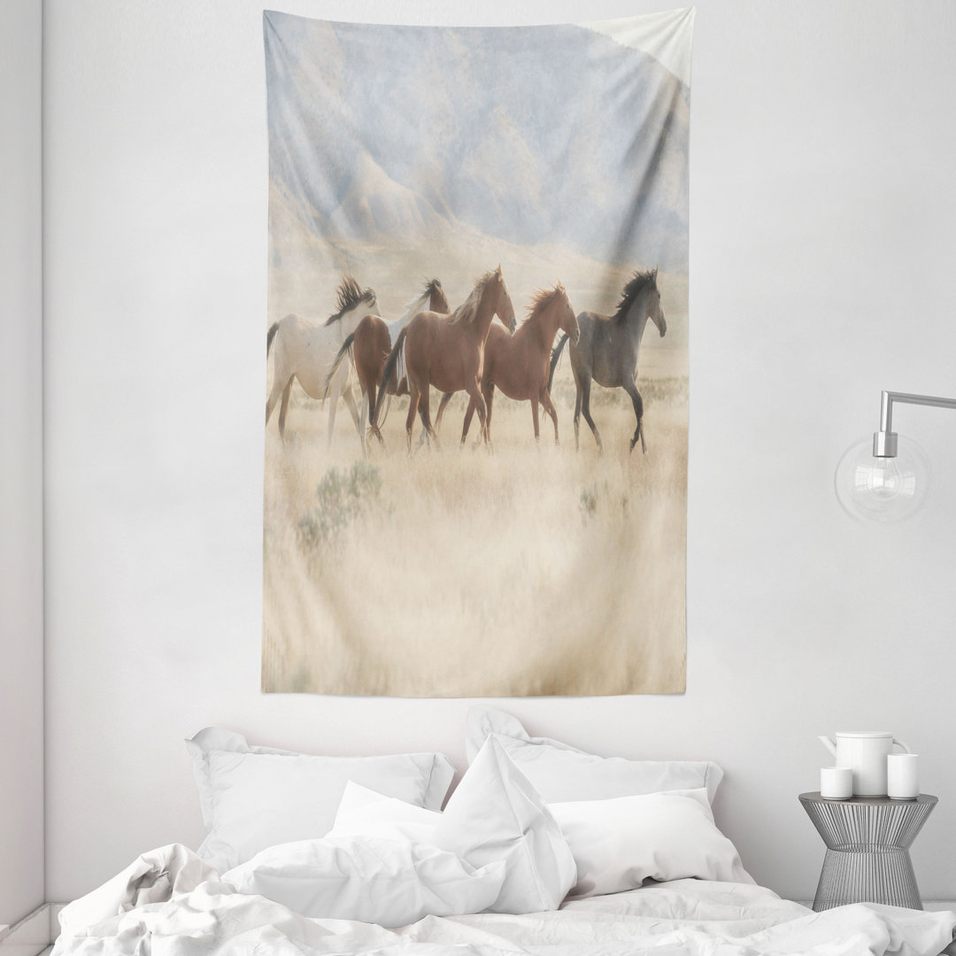 Wandteppich, Wilde Mustang-Pferde Kunst, Landschaft, Mehrfarbig