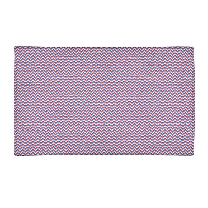 Tapis rouge/bleu à chevrons fait main, Rectangle 3 pi x 5 pi
