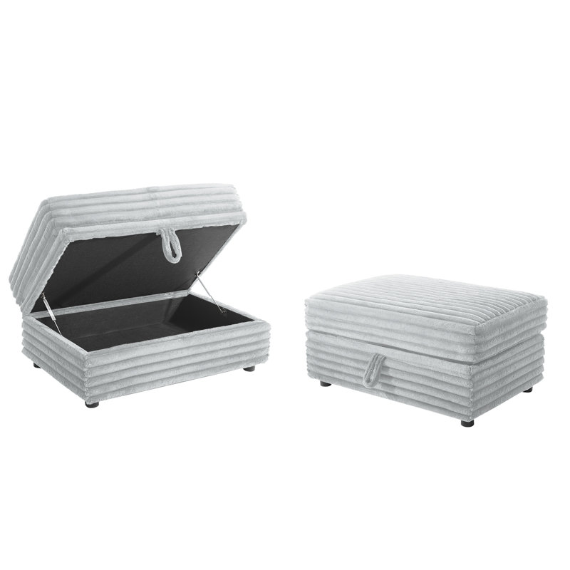 Modern Upholstered Faux Fur Square Storage Ottoman(Set Of 2), Gray