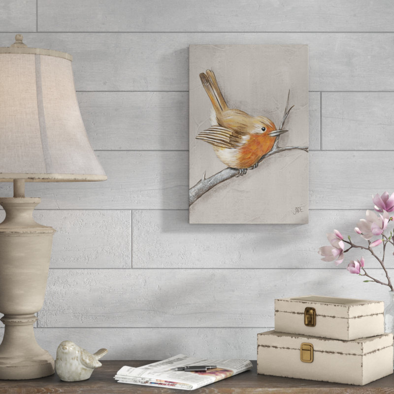 «Winter Bird II», peinture sur toile, H 18 po x l 12 po