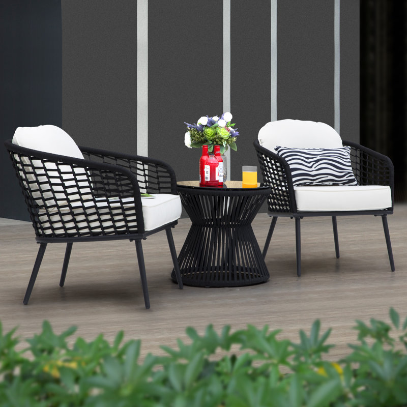 Prielle Round 2 - Person Outdoor Bistro Set with Cushions