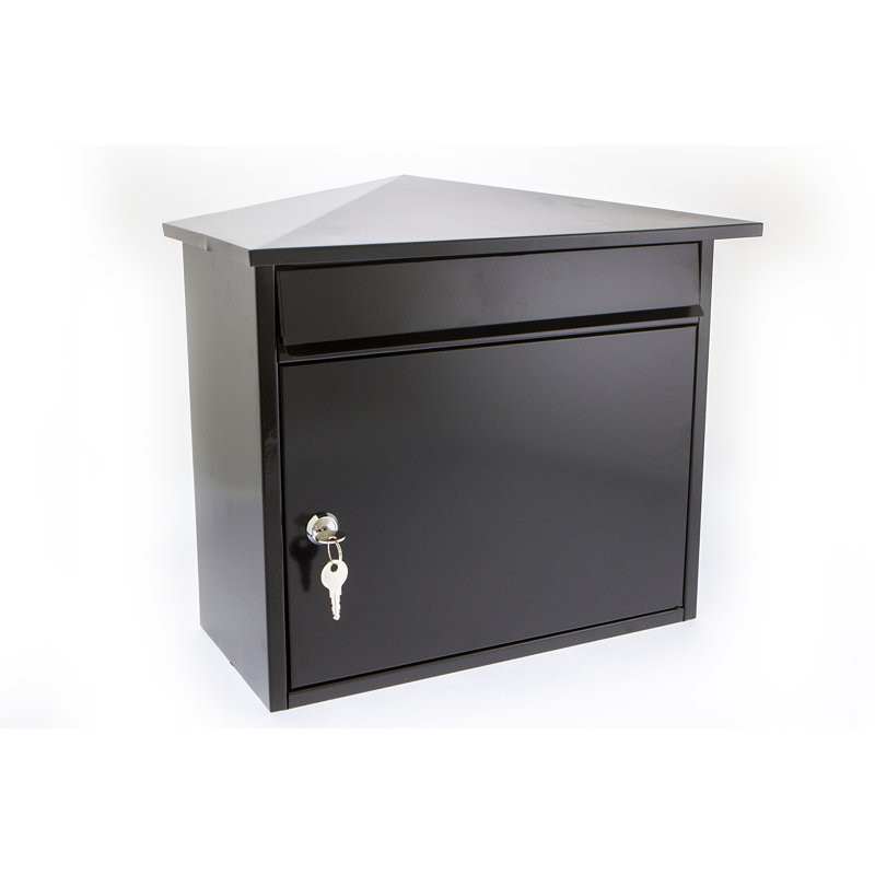 Mersey Wall Mounted Galvanised Steel Lockable Weatherproof Post Box - 39x35x20cm, Black