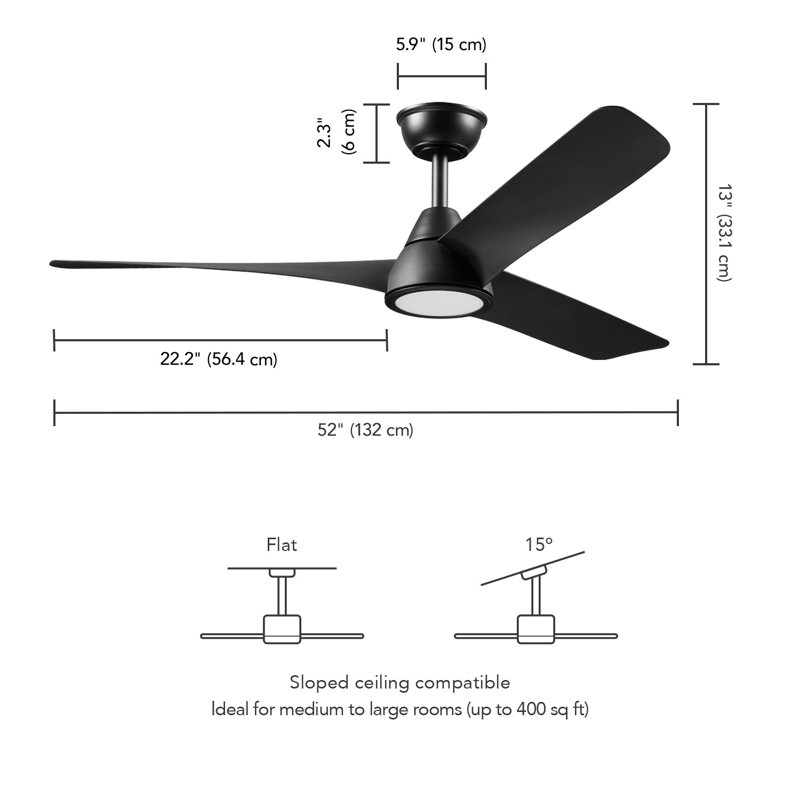 52" Smart Ceiling Fan with LED Light, Remote Control, WhisperQuiet DC Motor, 6 Speeds, Matte Black, Reversible Blades and Airflow