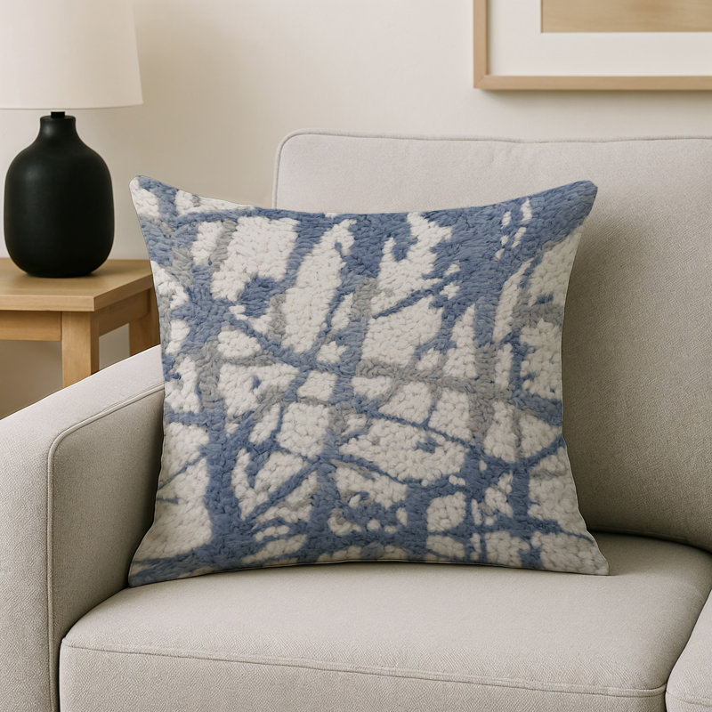 Coussin décoratif intérieur et extérieur Modern, Carré 16 po, Bleu / blanc / beige abstrait