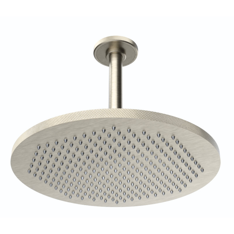 Rainstone Rainshower Head - Industrial, Knurled, 12", Satin Nickel