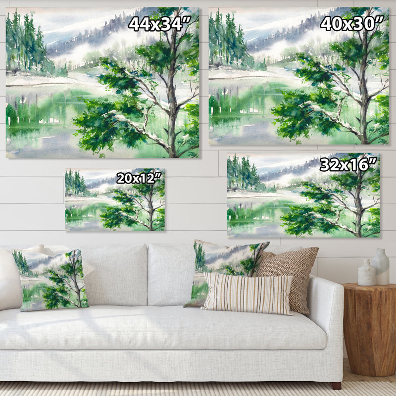 Lac - peinture sur toile, H 16 po x l 32 po, Toile tendue