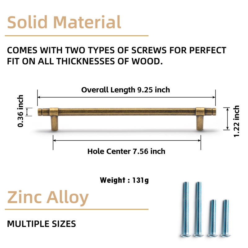 7 9/16" Center Bar Pull Multipack, Antique Brass