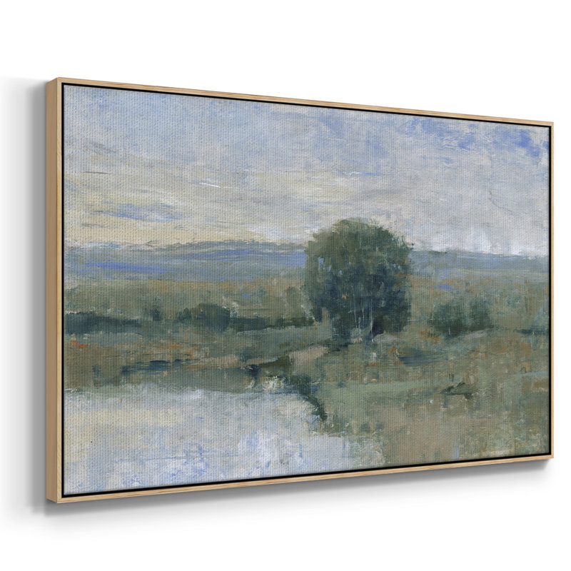 Riverbank Impression II, reproduction d'art sur toile, H 25 po x l 37 po x P 2 po, Toile avec cadre flottant en bois naturel