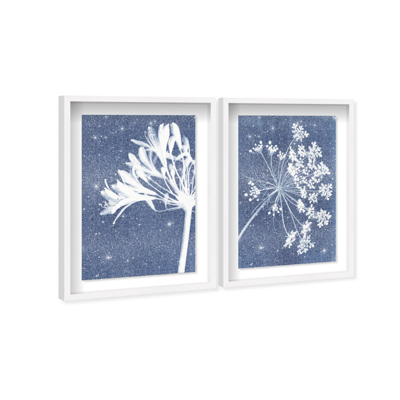 Cyan Flowers Set Set by Oliver Gal, 17.5"H x 25.5"W, White Shadowbox