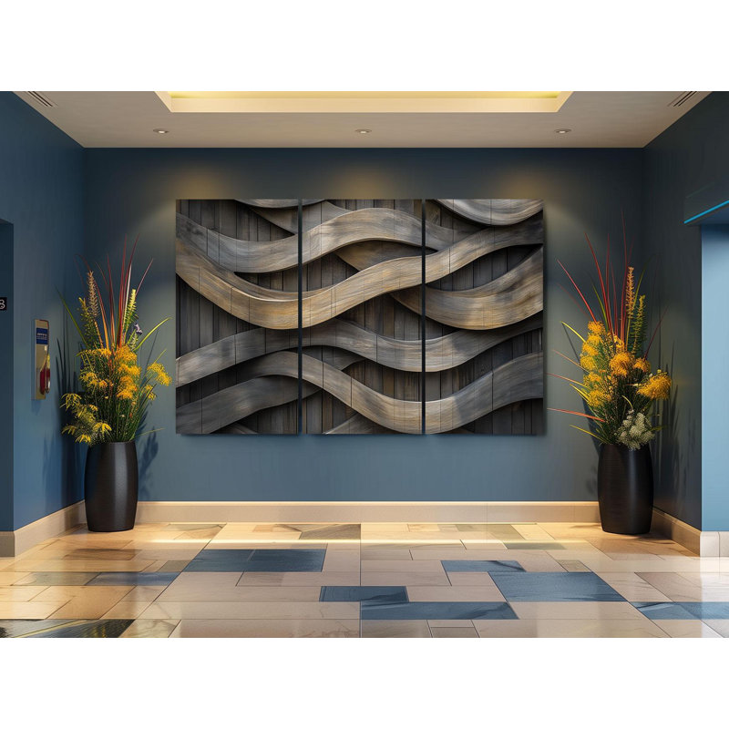 Triptych Canvas Wall Art – Flowing Wood Grain Print, 3-Panel Painting Reproduction, 36" H x 72" W