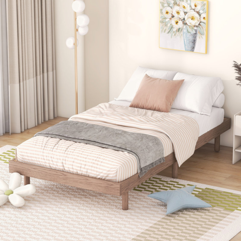 Base de lit plateforme flottante, Noyer, Lit simple