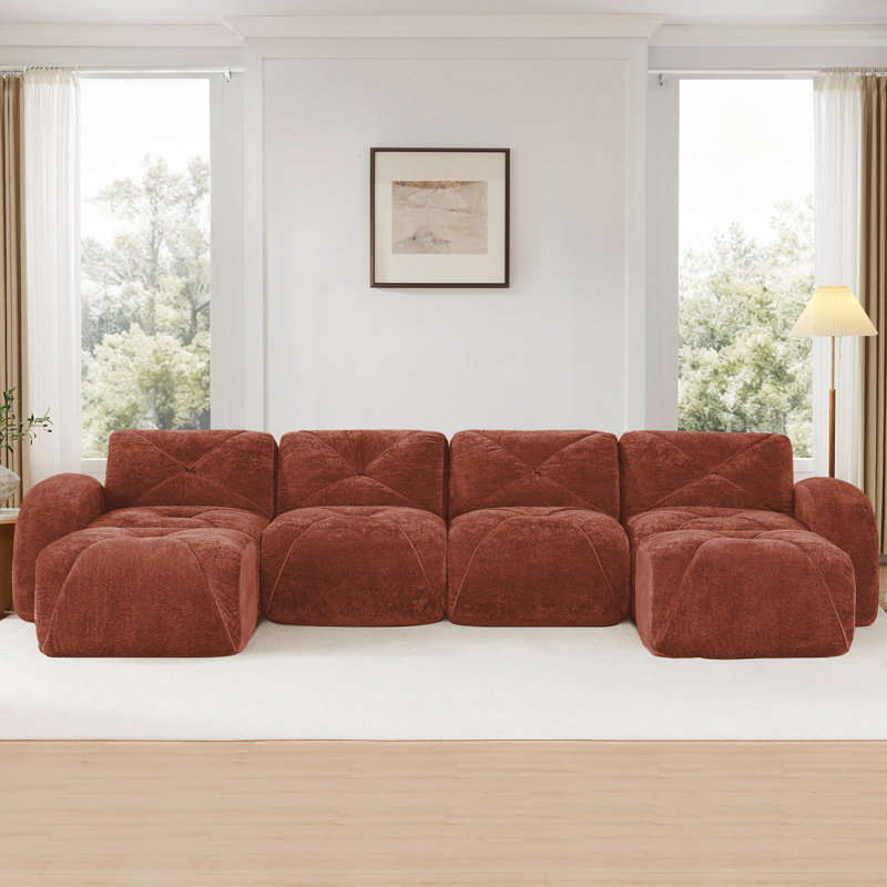 Canapé en U sans os, 4, H 29,9 po x l 140,9 po x P 67,3 po, Rouge / Brun