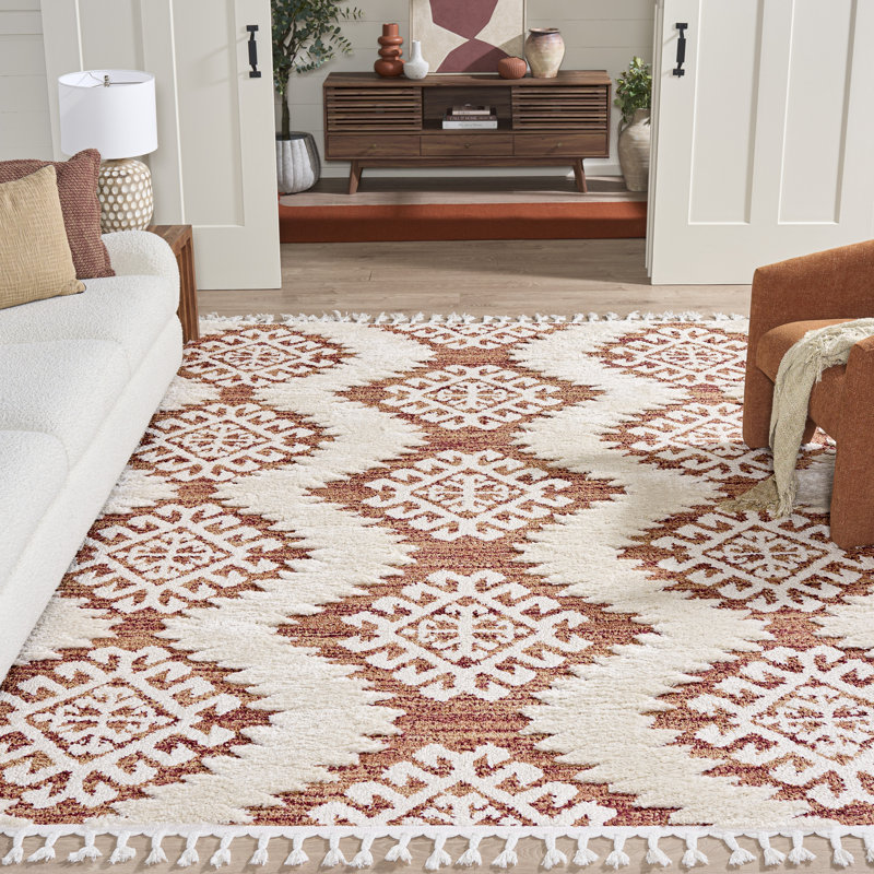 Tapis Ikat Imraan, Orange/Ivory, Rectangle 8 pi x 10 pi