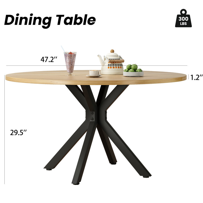 Table de salle à manger ronde pour 4 à 6 personnes, table de cuisine moderne Mid-Century avec base robuste, table de salle à manger en bois pour la cuisine