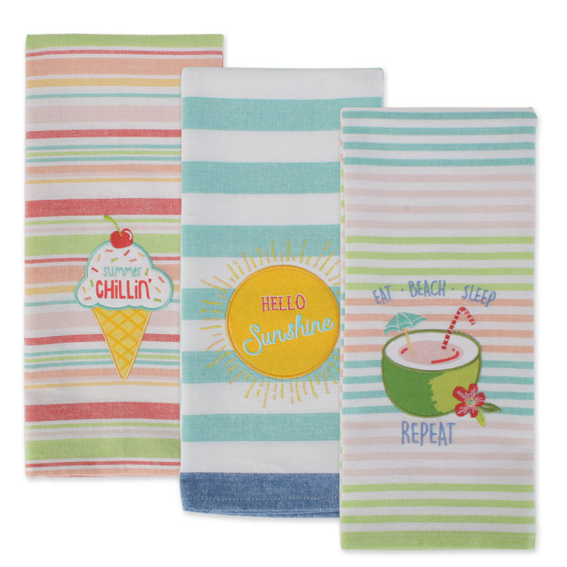 Cotton Stripe Embroidered Kitchen Towel Linen Set
