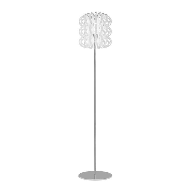Ecos Striped 35 Floor Lamp, White Striped, Glossy Chrome