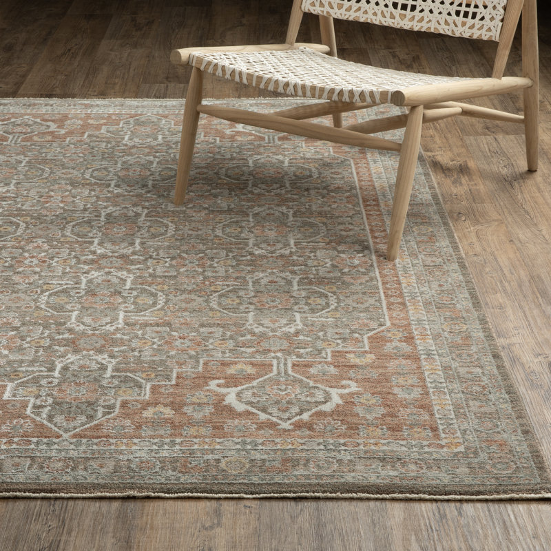 Tapis rouille / vert Kula Global Medallion, Tapis de couloir 2 pi 3 po x 7 pi 9 po
