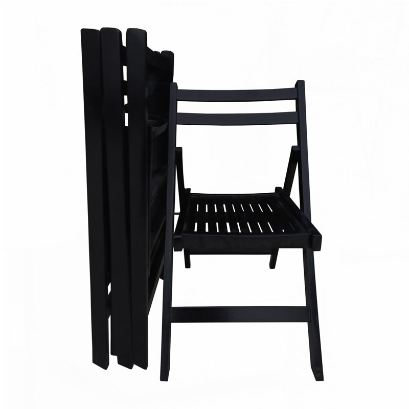 Furniture Slatted Wood Folding Special Event Chair, Black